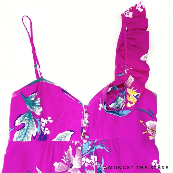 Yumi Kim Fuschia Floral Ruffle Strap Dress - Picture 2 of 8